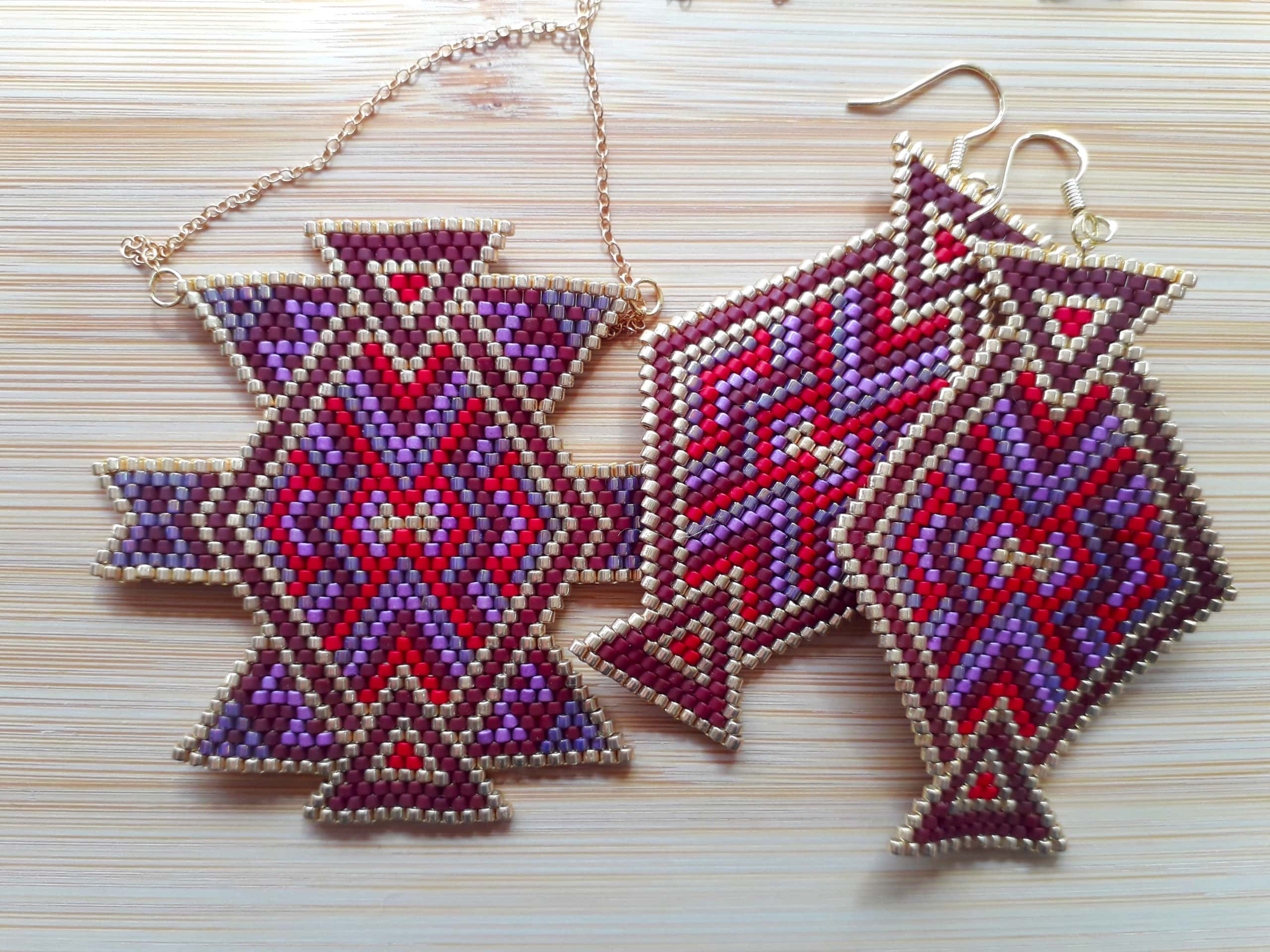 Parure inca prune et or